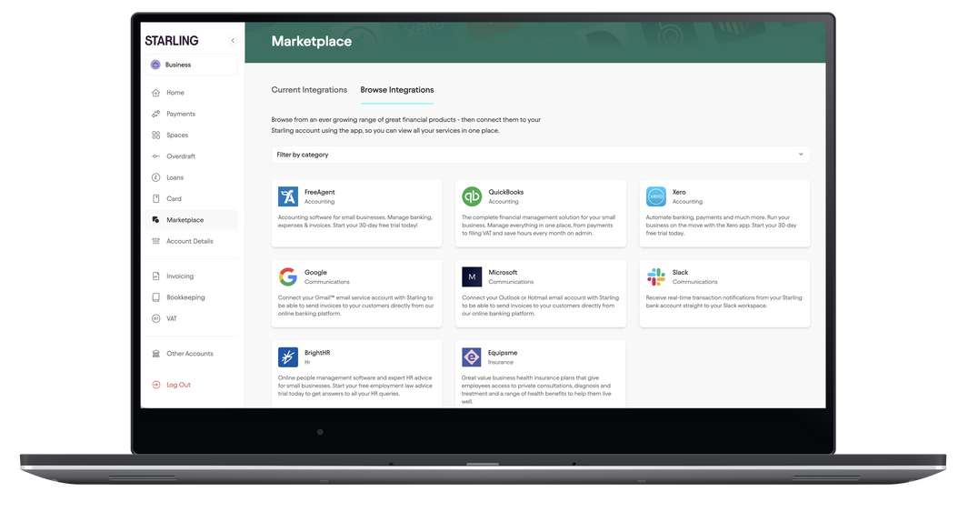 An example of integrations in Starling online banking