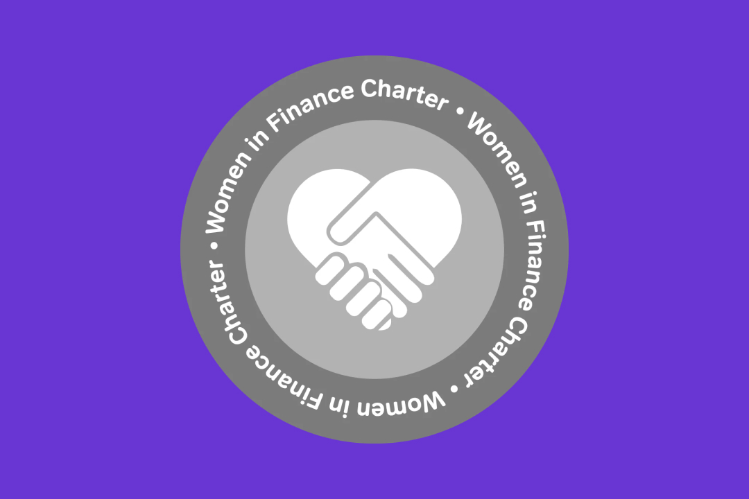 Women in Finance Charter logo with a purple background