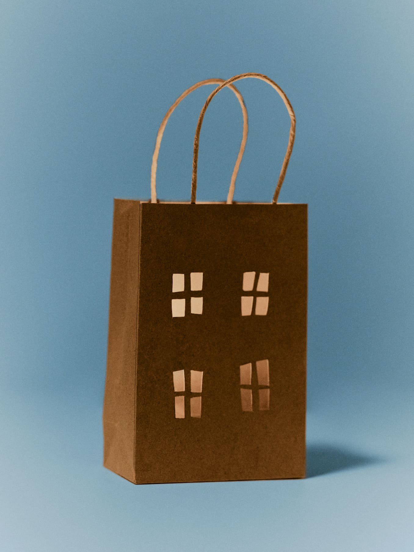 Brown paper bag with cut out windows