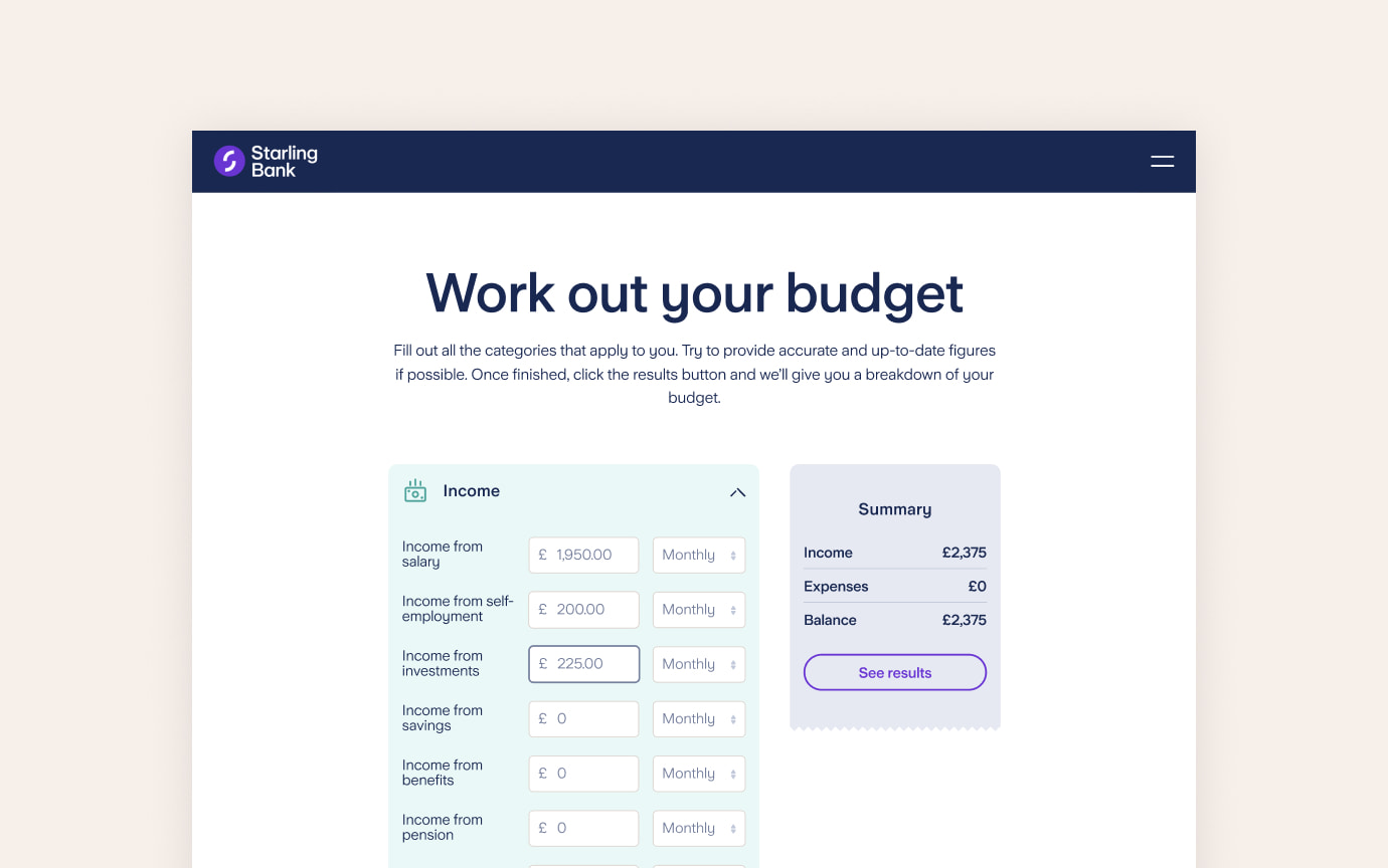 The Budget Planner form allows entering income
