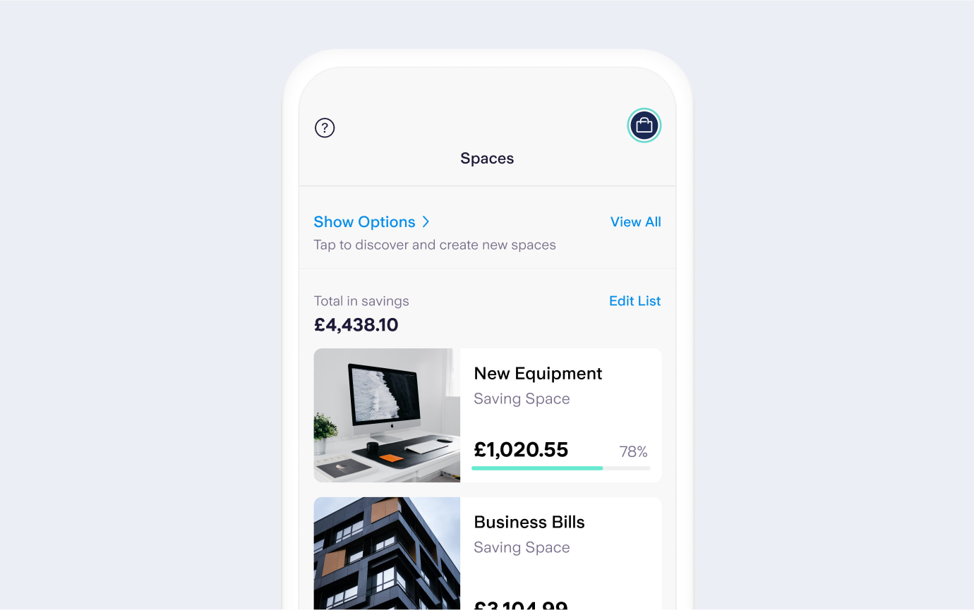 Screenshot from Starling app saving spaces. Saving space "New Equipment"