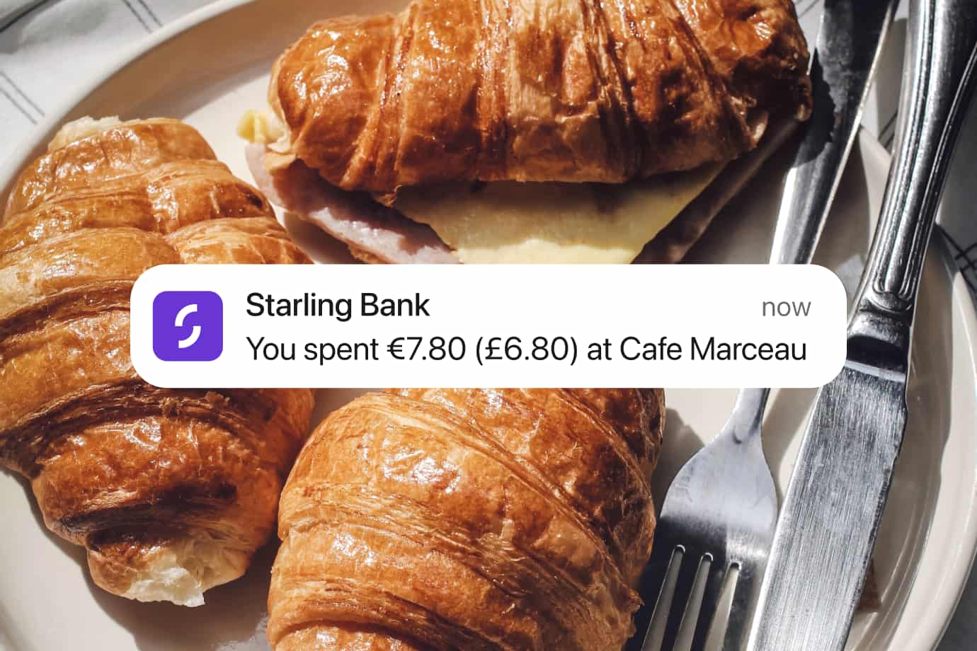 Croissant dish with Starling app transaction notification