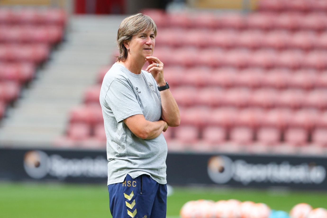 Southampton’s Head Coach Marieanne Spacey-Cale during the Southampton v Charlton Athletic Barclays Women’s Championship match at St Mary’s Stadium.