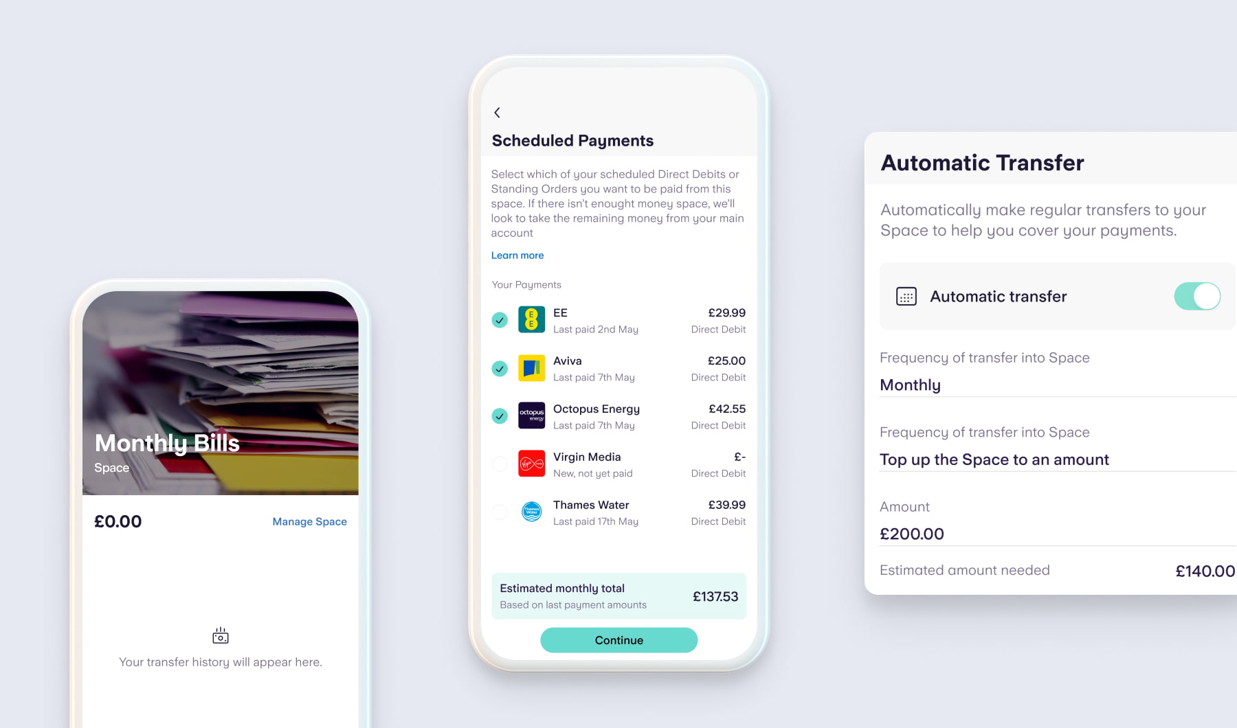 Screenshots from the Starling App