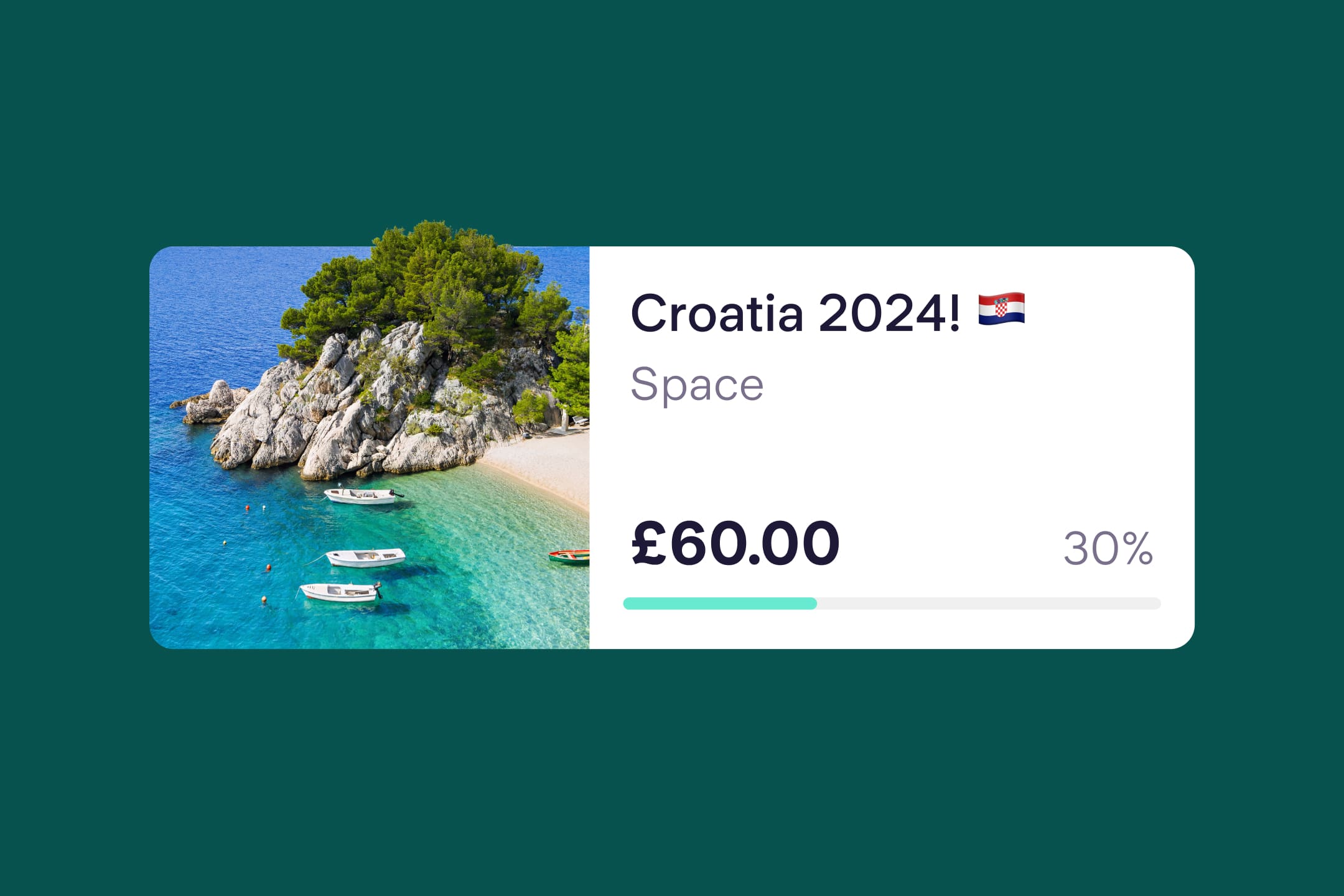 Image showing a Space called Croatia 2024! in the Starling app with £60 set aside