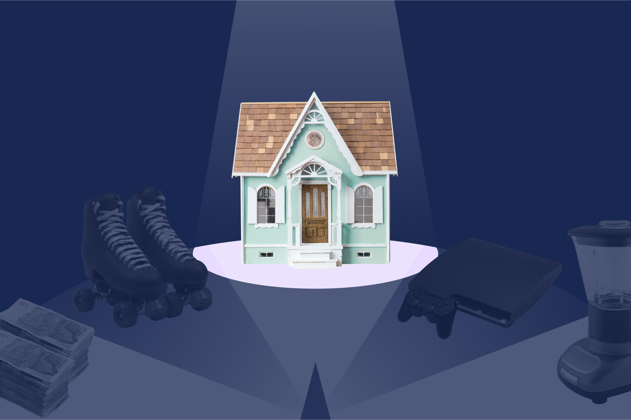 Illustration of a spotlight shining on a green cottage