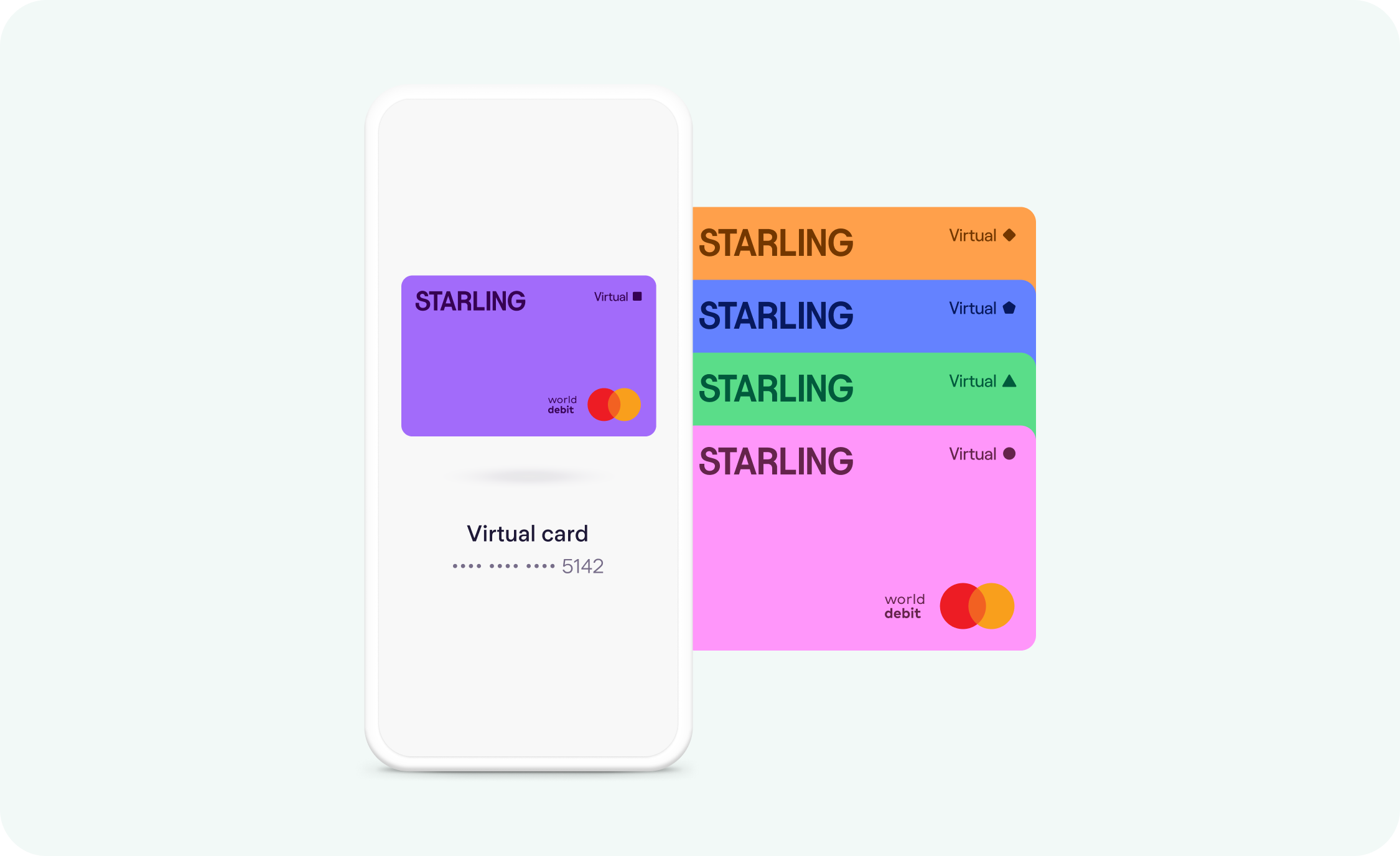 Variety of Starling virtual cards alongside mobile