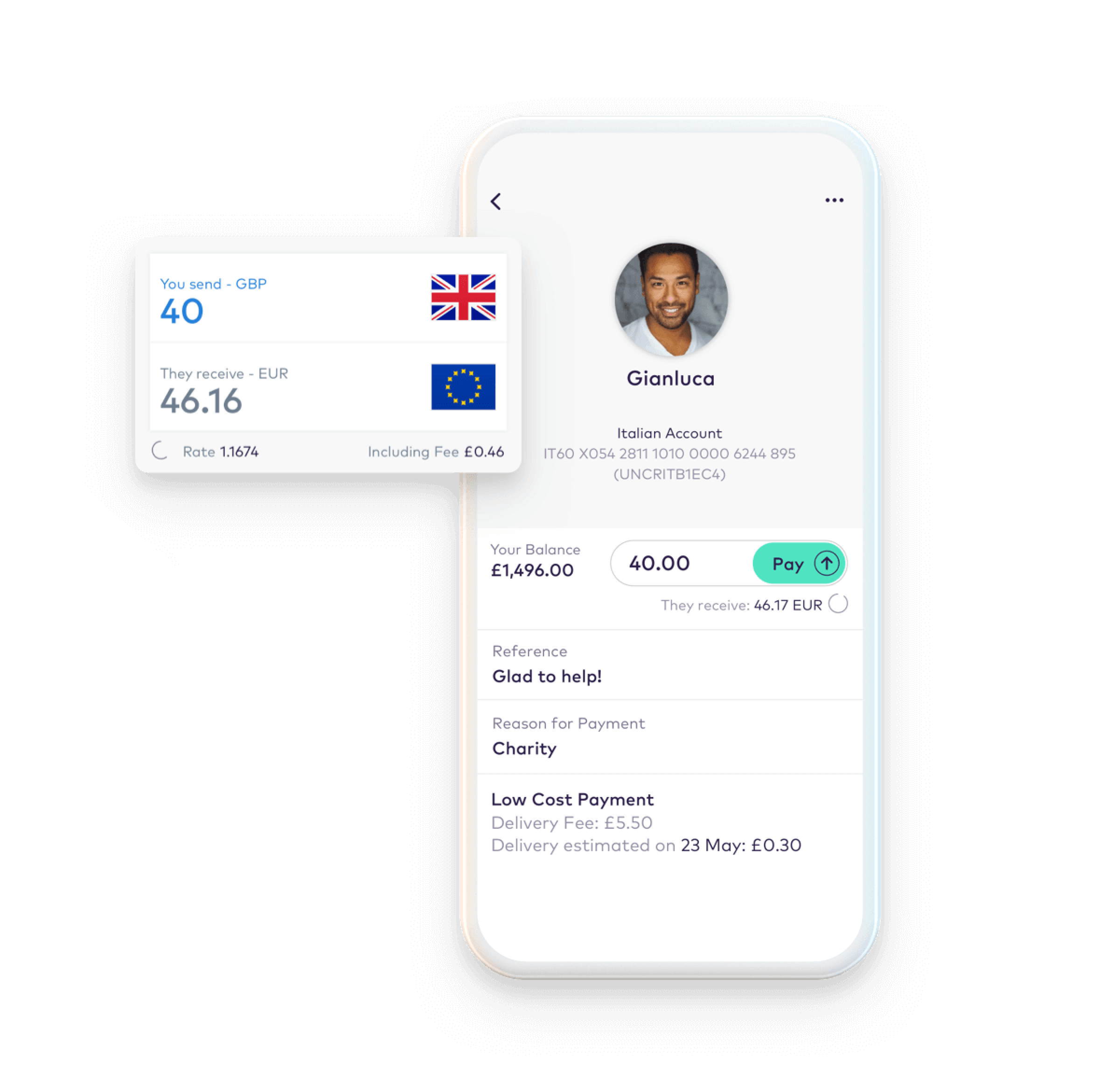 phone screen of sending payment abroad