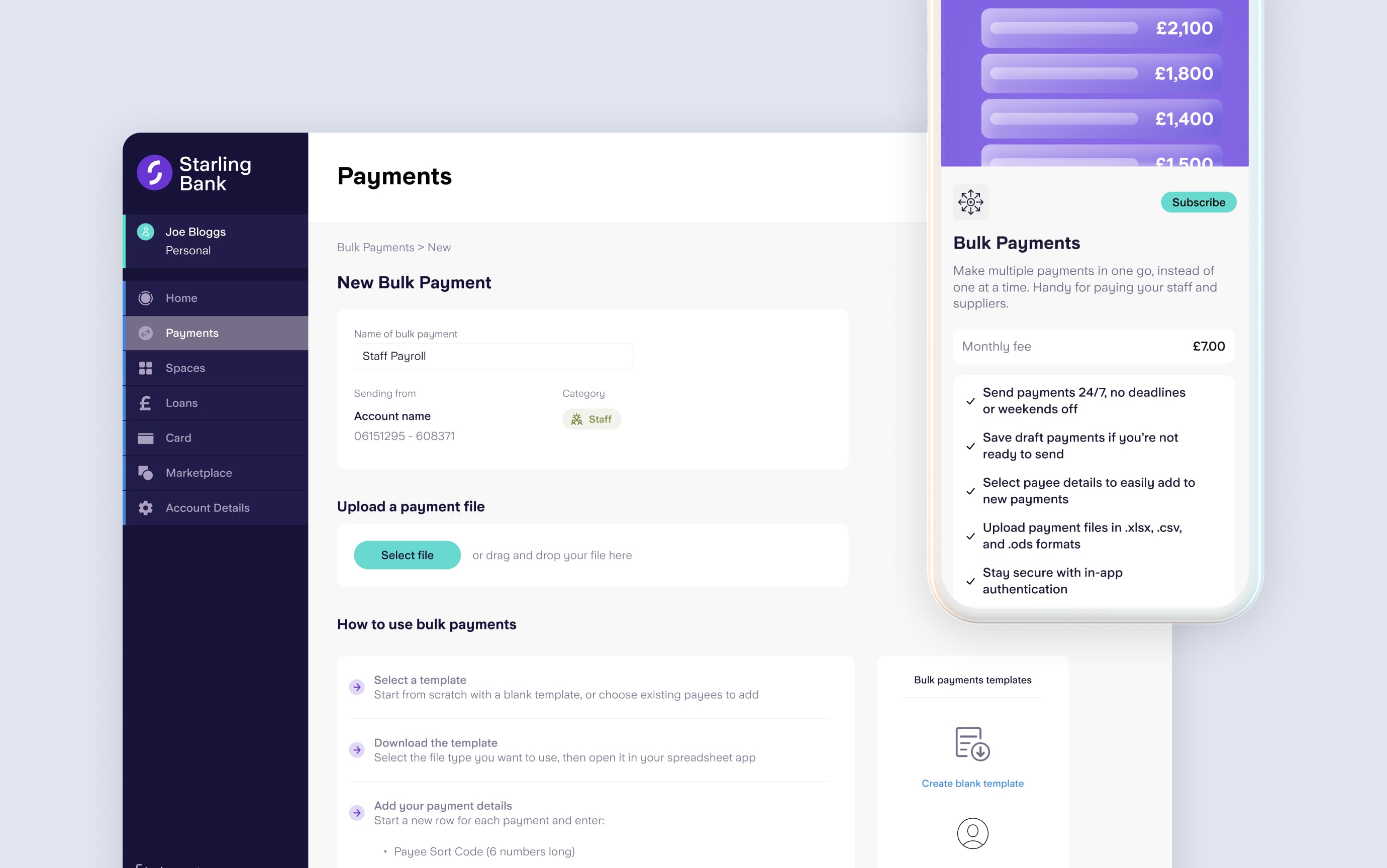 Example of Starling Bank’s bulk payments feature