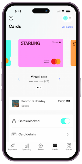 An example app screen showing virtual cards