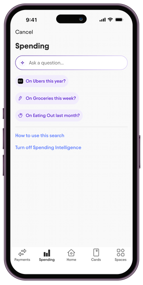 An example app screen showing spending intelligence