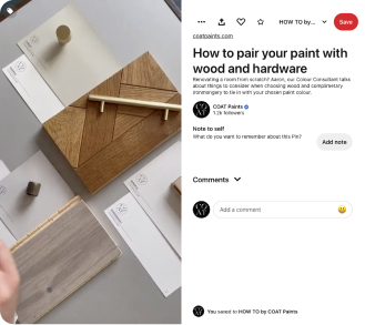 Pinterest page about "How to pair your paint with wood and hardware"