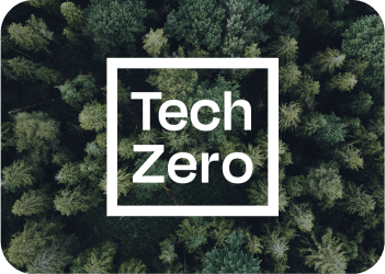 Tech Zero logo with trees in the background