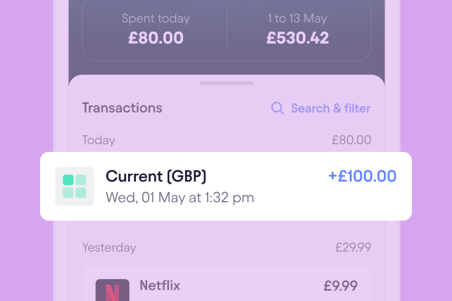 Starling app showing transactions today
