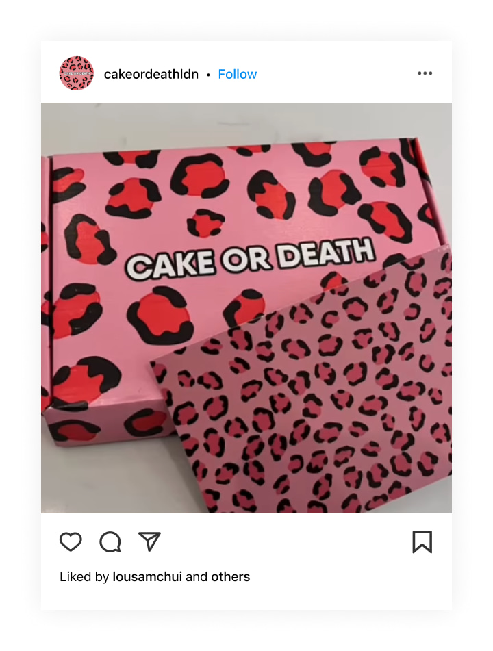 A box with the Cake or Death logo on it