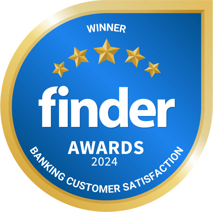 Finder winner's award badge for banking customer satisfaction 2024