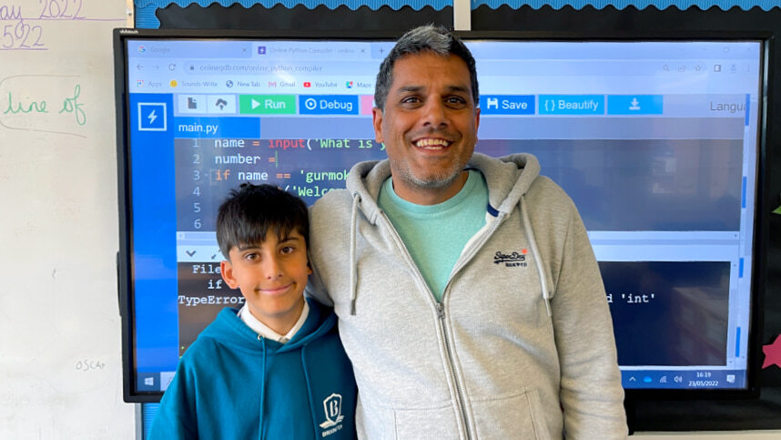 Gurmokh Sangha and his son, who is part of coding club