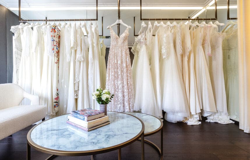 A collective of bridal dresses.