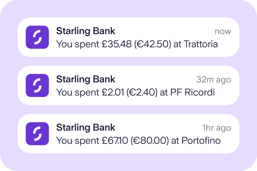 Starling spending notifications when spending abroad