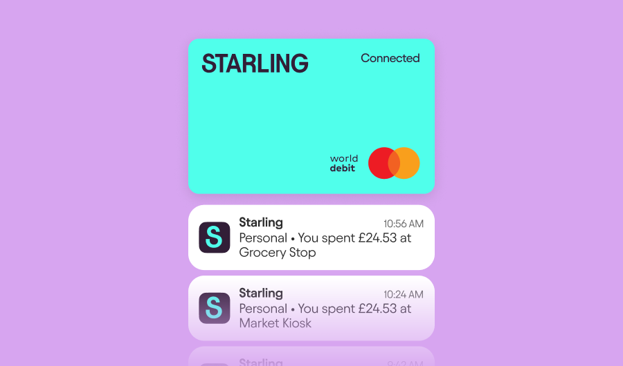 Starling Connected Card showing spending notifications