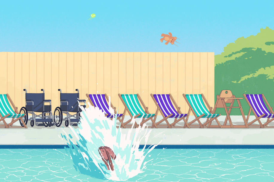 Illustration showing family holiday by pool