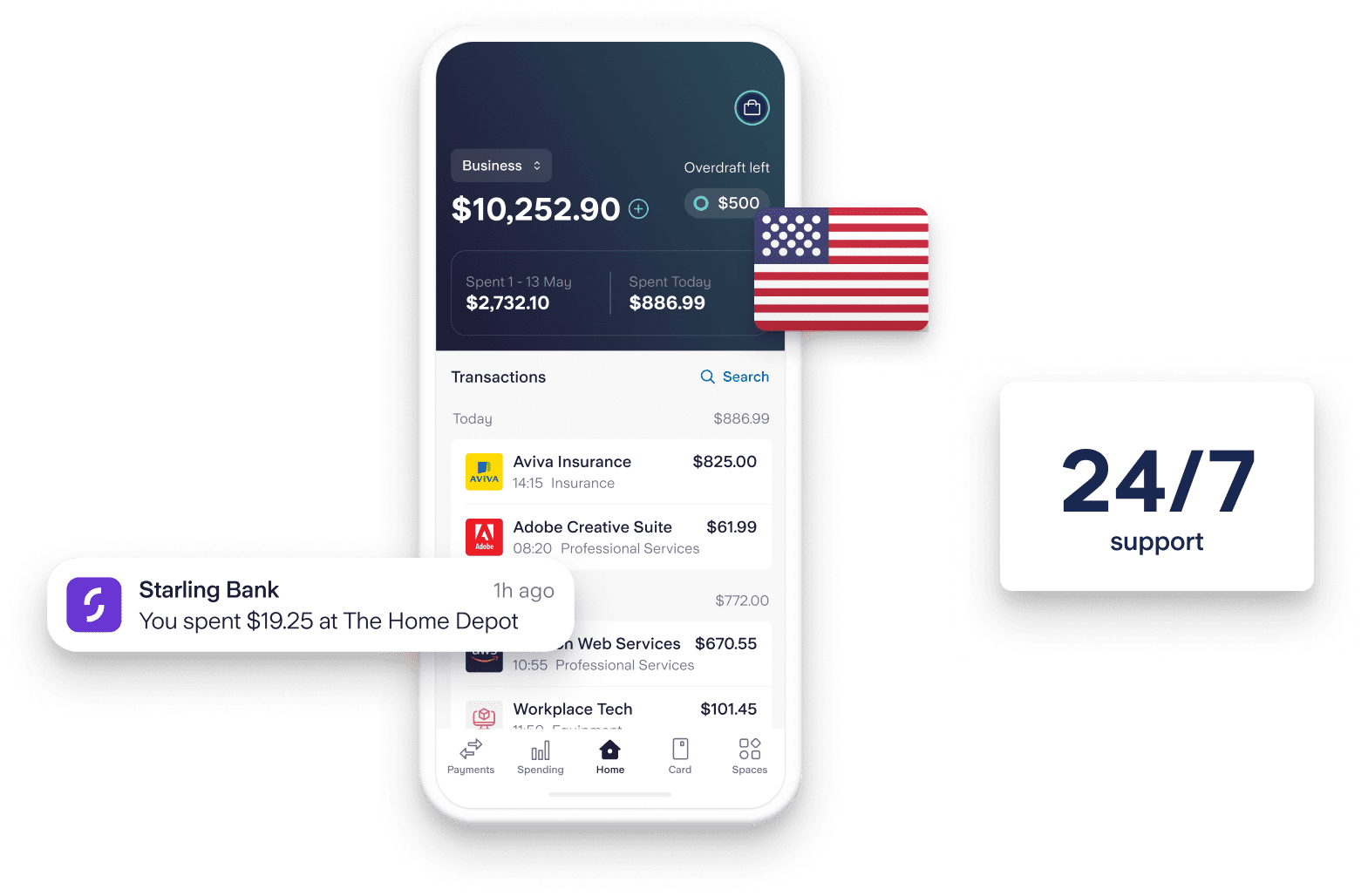 Starling business euro account interface