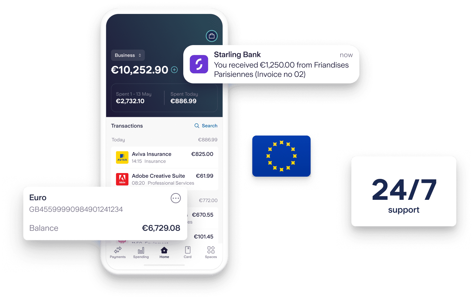 Starling business euro account interface